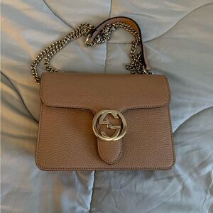 Gucci Brown Leather Crossbody Bag with Gold Chain